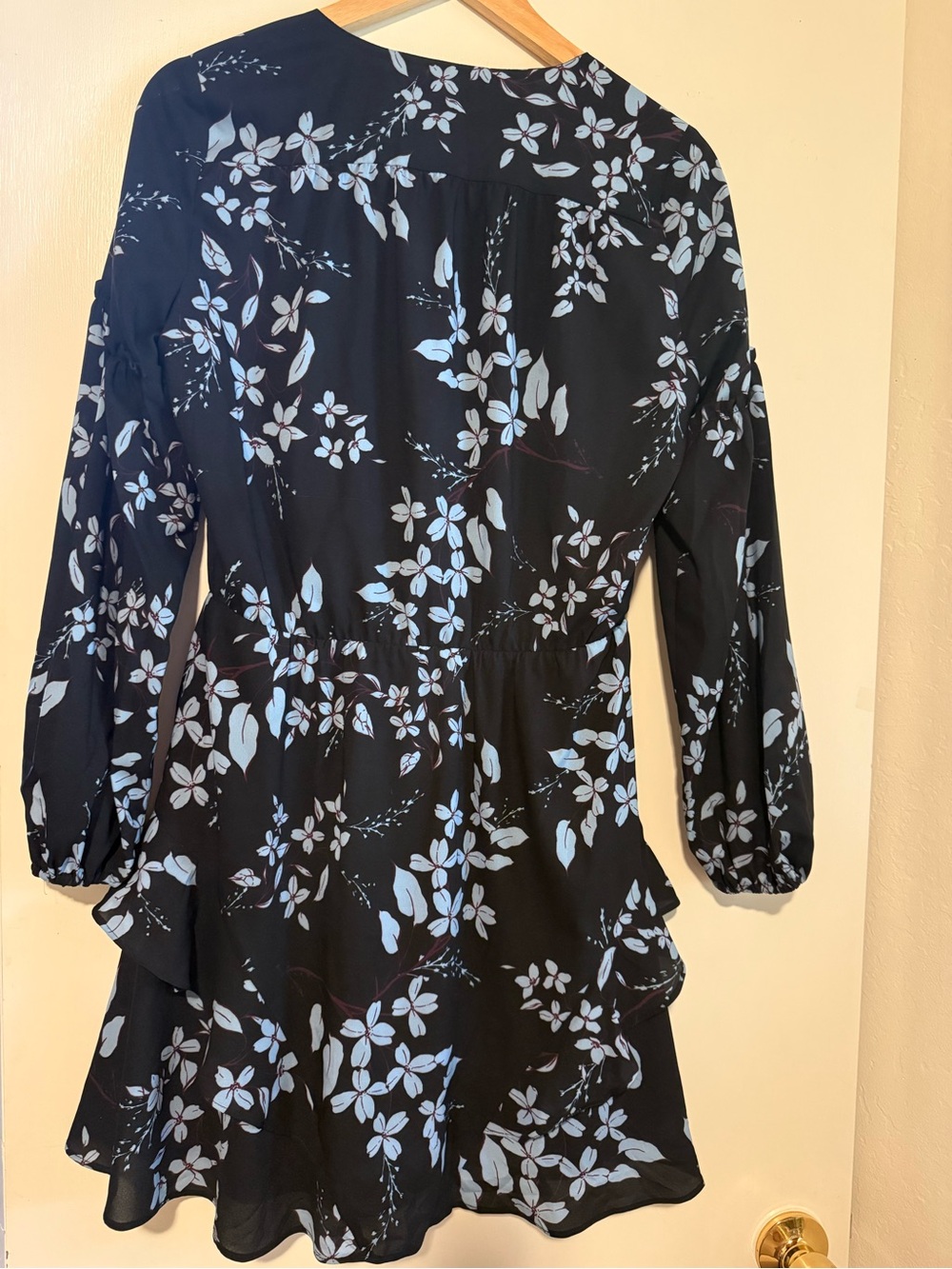 PARKER Black Floral Ruffled Long-Sleeve Dress with Blue Blossoms - Picture 2 of 8